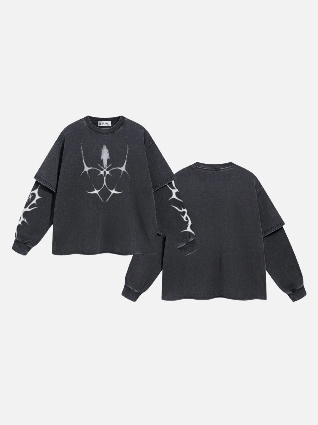 SPACER - Oversized Print Long Sleeved T-Shirt Washed Black | Teenwear.eu