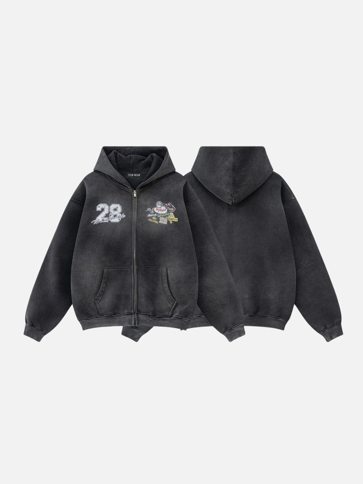 PATCHRACE - Oversized Graphic Zip Up Hoodie | Teenwear.eu