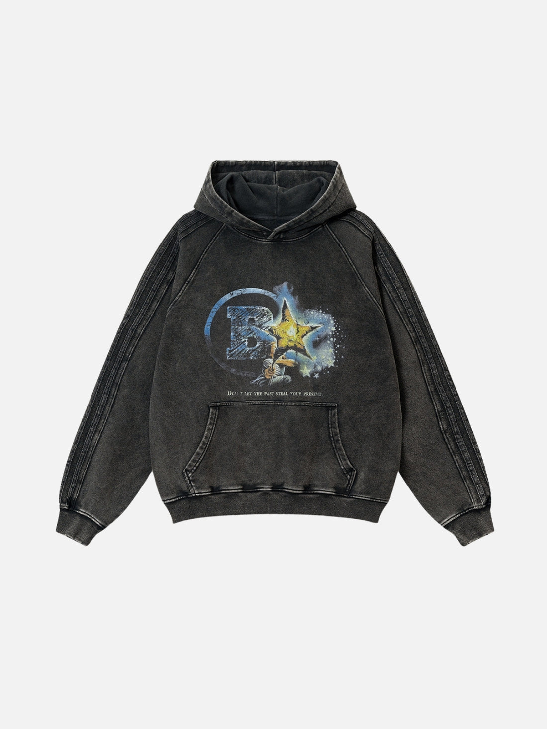 BORAR - Oversized Print Hoodie Washed Black | Teenwear.eu