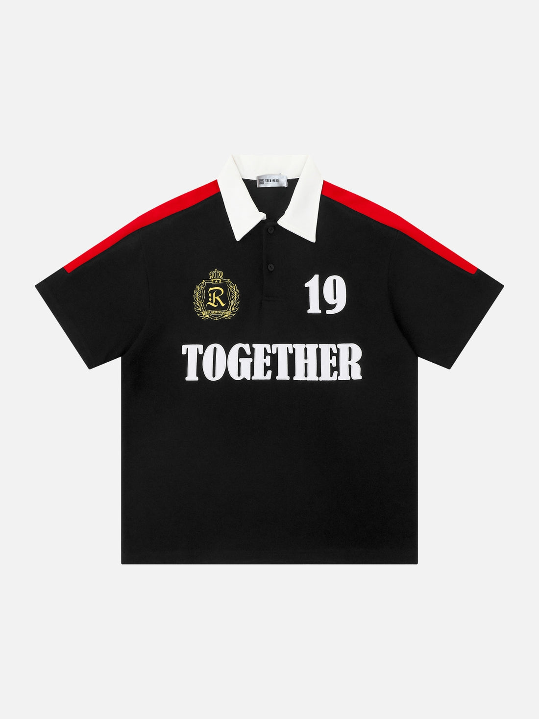 TOGETHER - Oversized Graphic Polo T-Shirt Black | Teenwear.eu