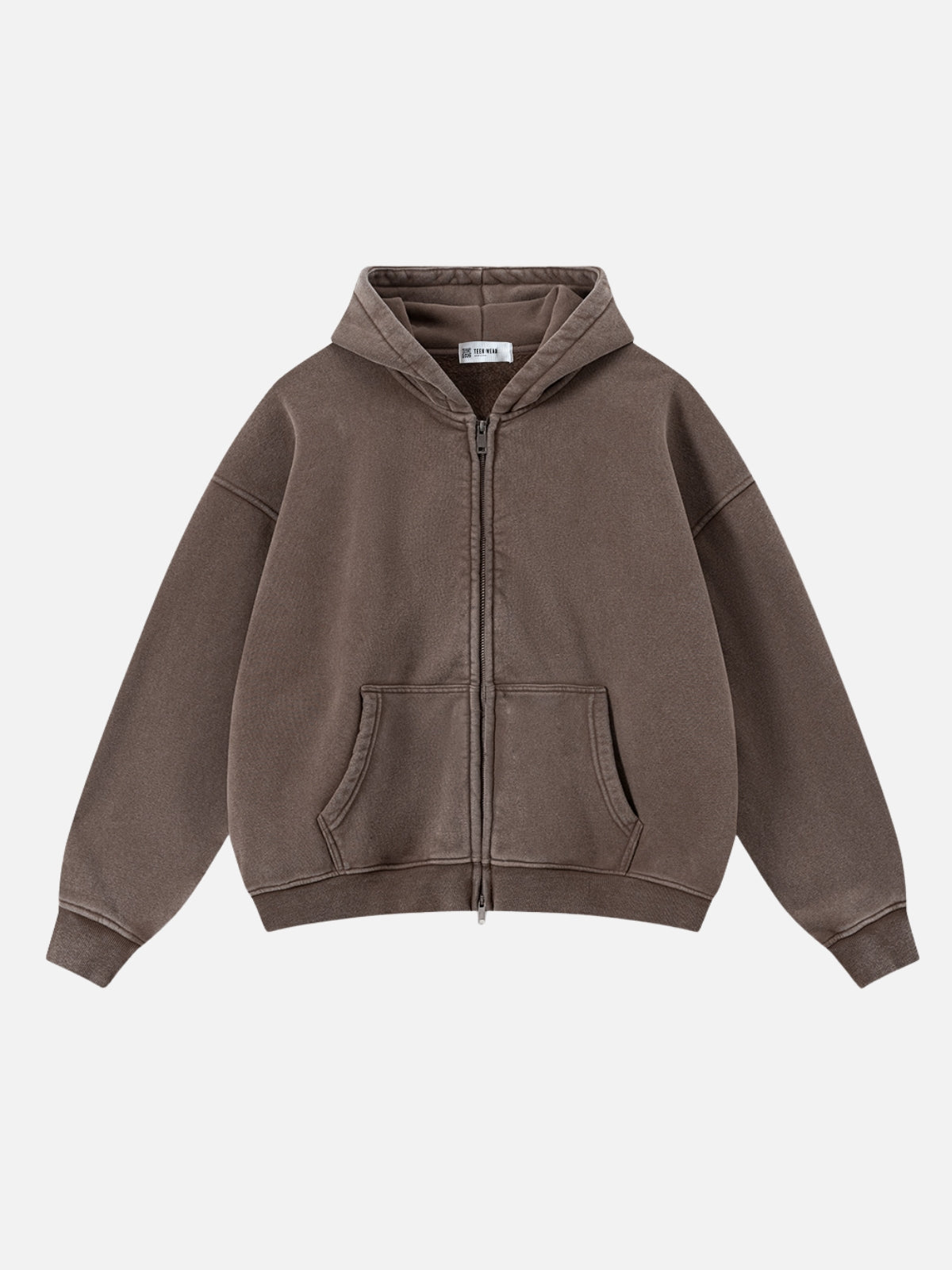 BASICOS - Oversized Basic Premium Zip Up Hoodie Brown | Teenwear.eu