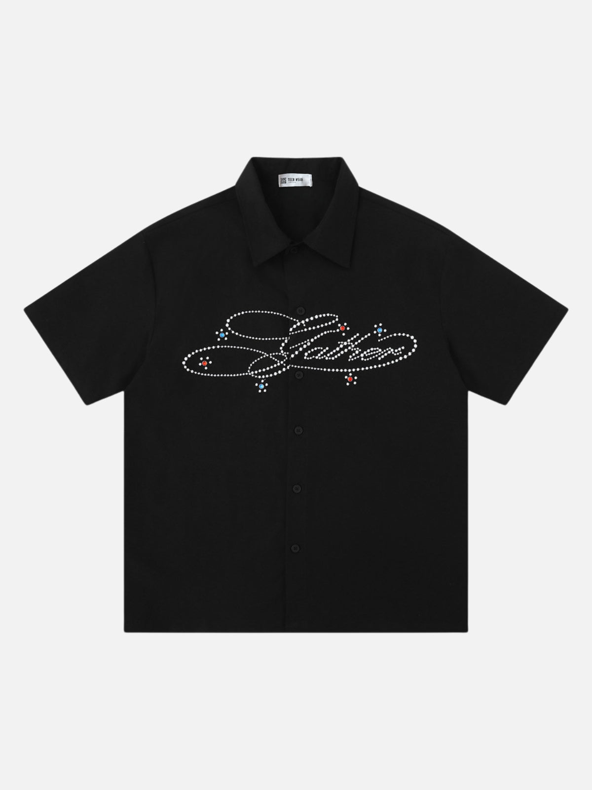 PEARLY - Rhinestone Graphic Shirt Black | Teenwear.eu
