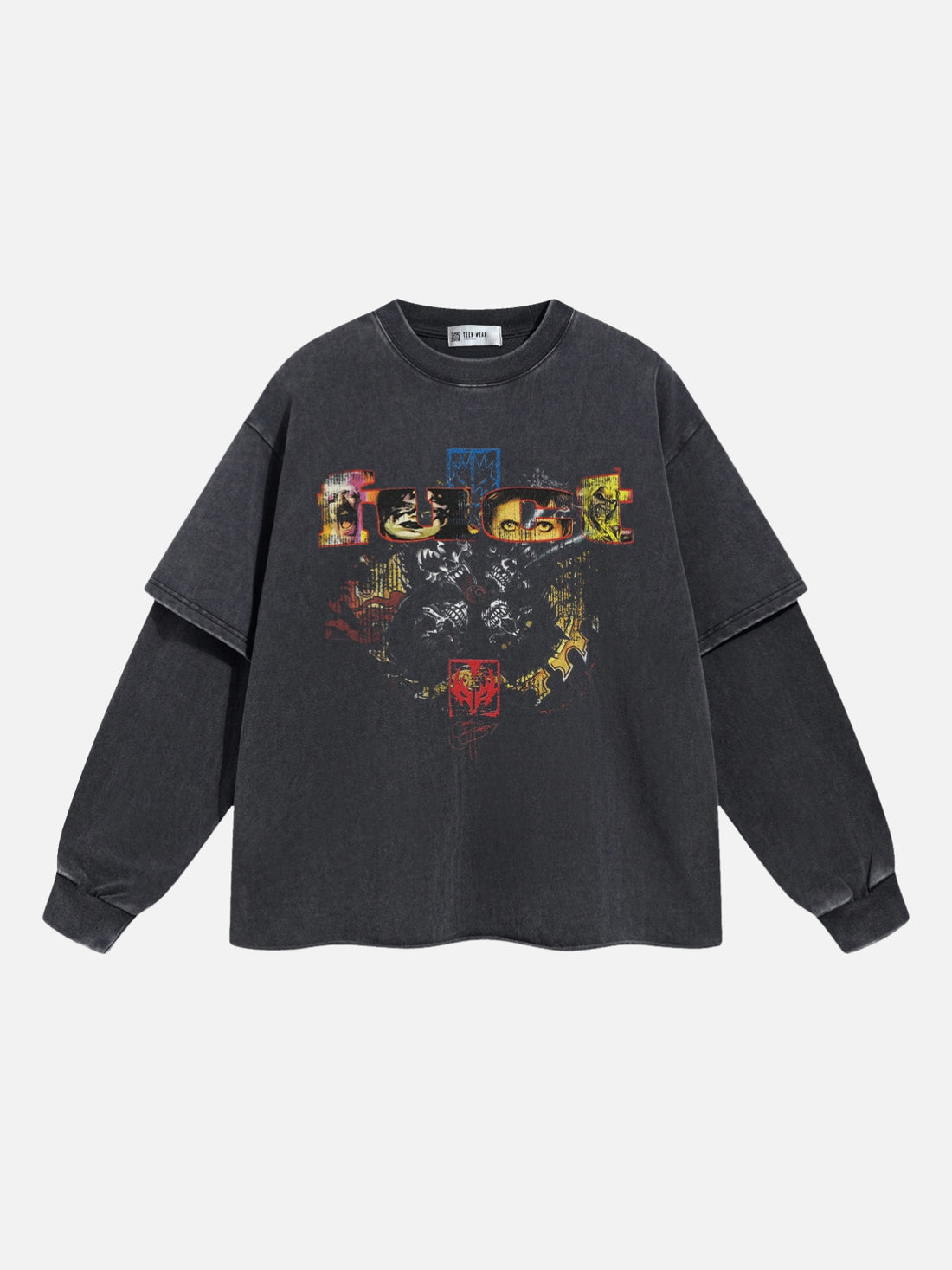 FUCTY - Oversized Graphic Long Sleeve T-Shirt Black | Teenwear.eu