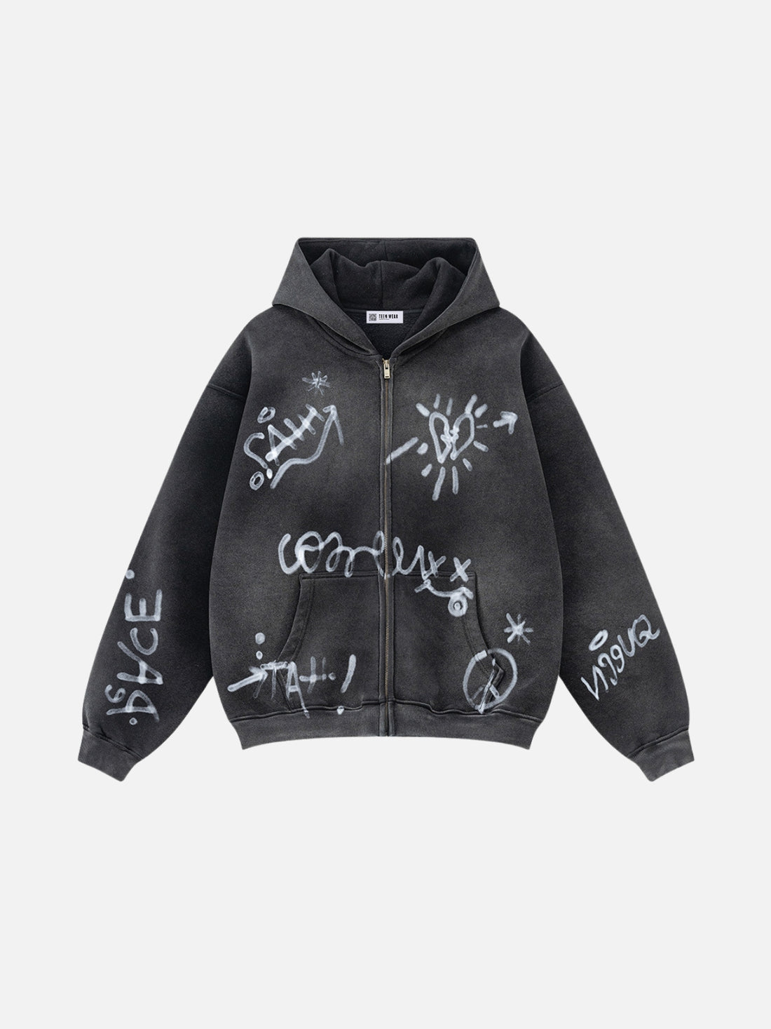 SYMBOLIKA - Oversized Print Zip Up Hoodie Blue | Teenwear.eu