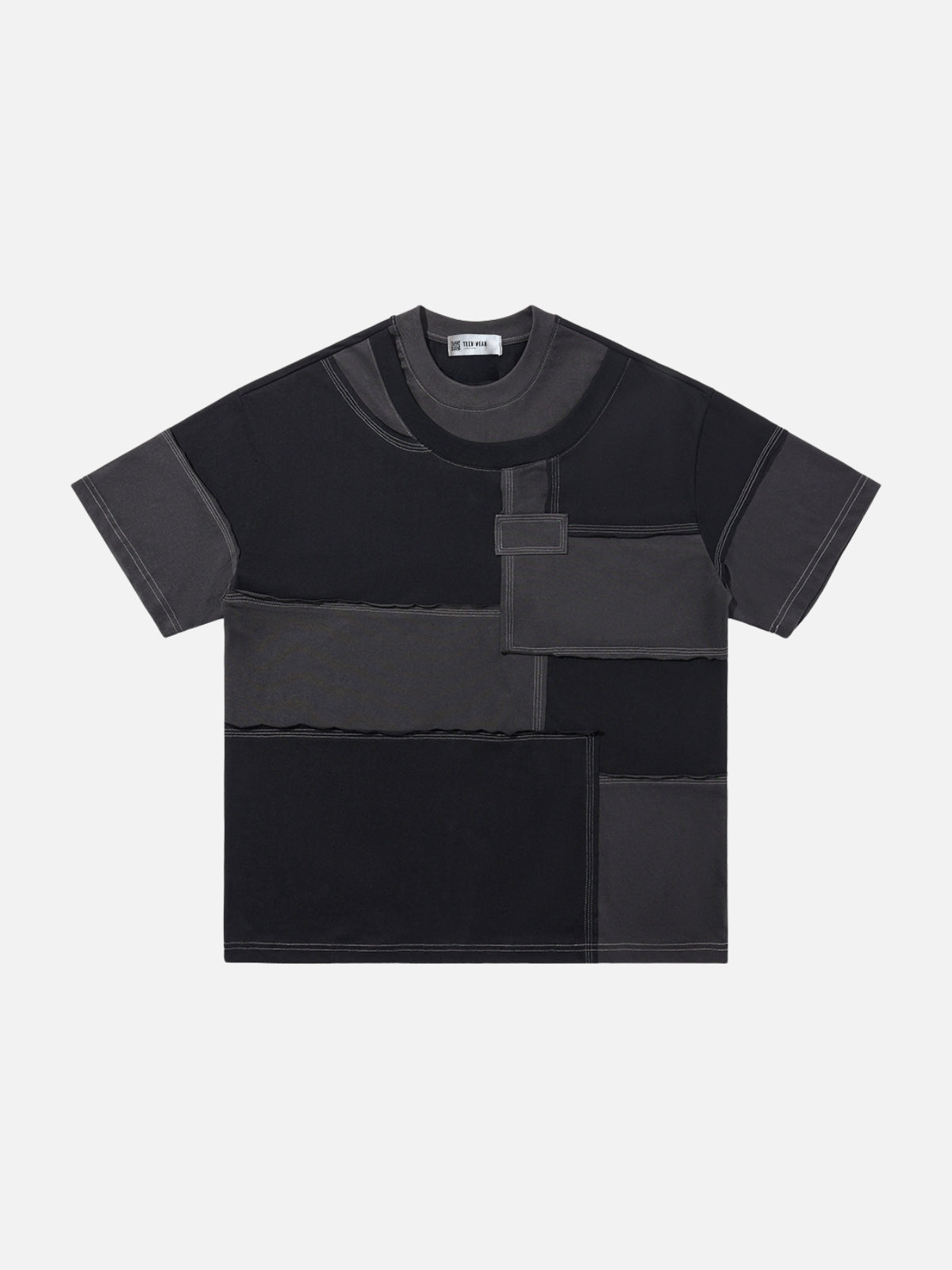 CUBES - Oversized Embroidered Layered T-Shirt Black | Teenwear.eu