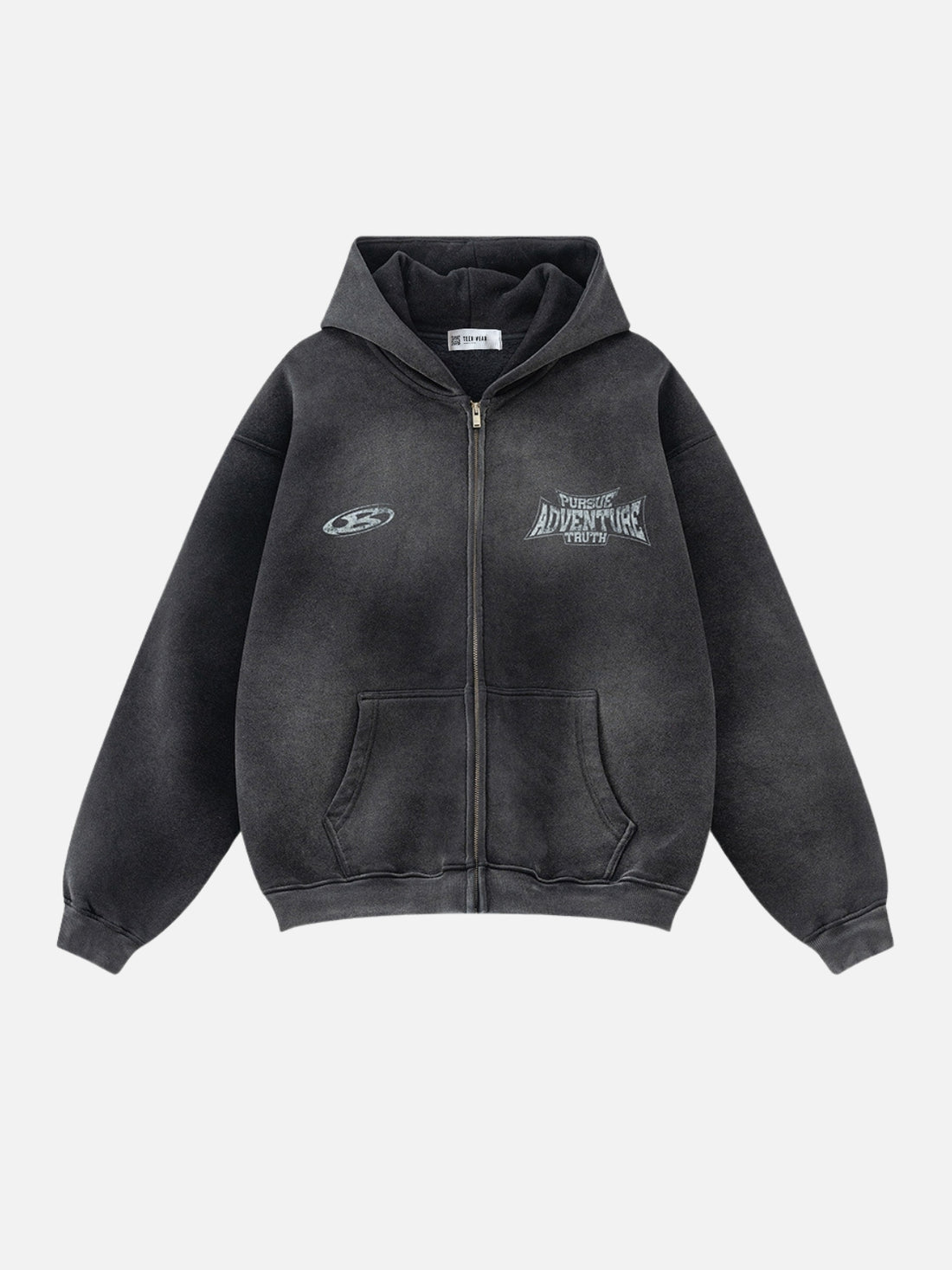 PERSUE - Oversized Print Zip Up Hoodie Washed Black | Teenwear.eu