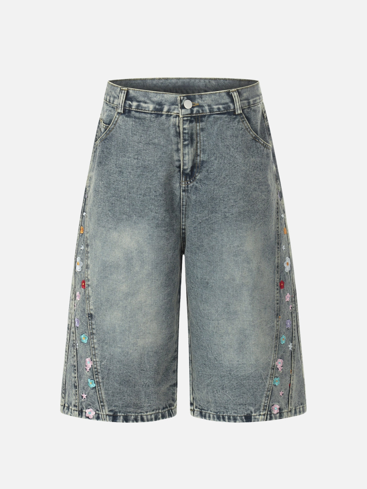 FLOWERY - Baggy Denim Graphic Jorts Blue | Teenwear.eu