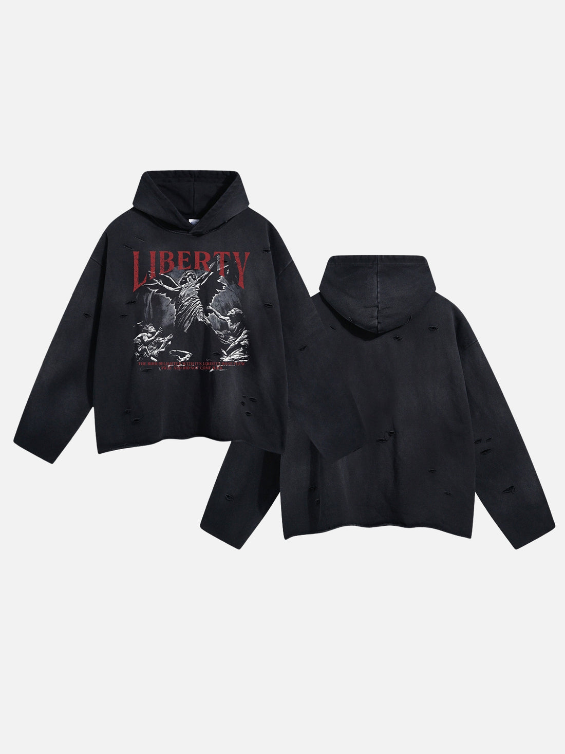 LIBERTY - Oversized Cropped Print Hoodie Washed Black | Teenwear.eu