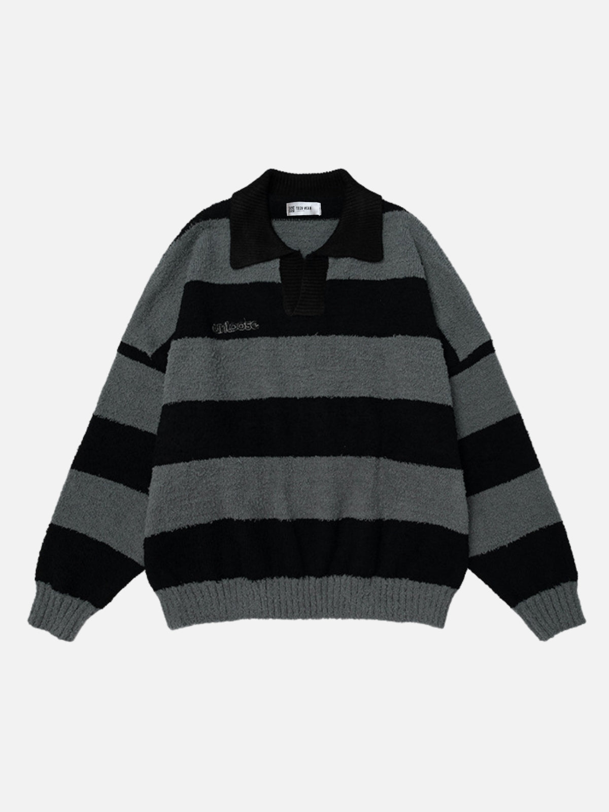 UNLOOSE - Oversized Embroidered Sweater Polo Grey | Teenwear.eu