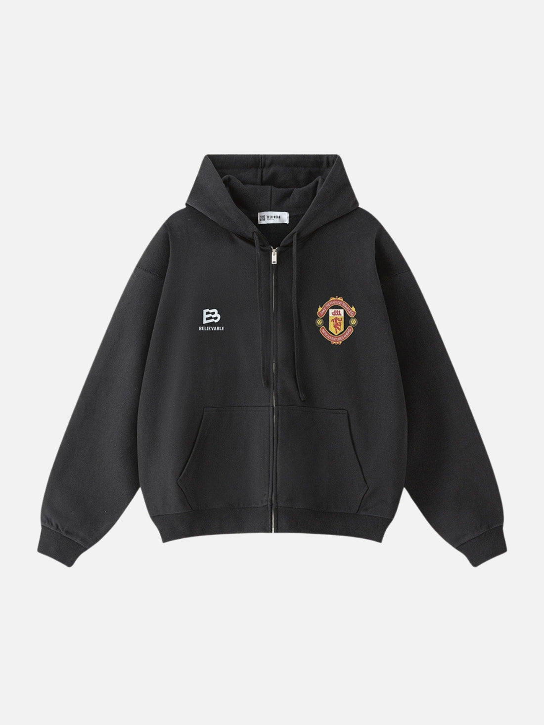 BELIEVABLE - Oversized Print Zip Up Hoodie Grey | Teenwear.eu