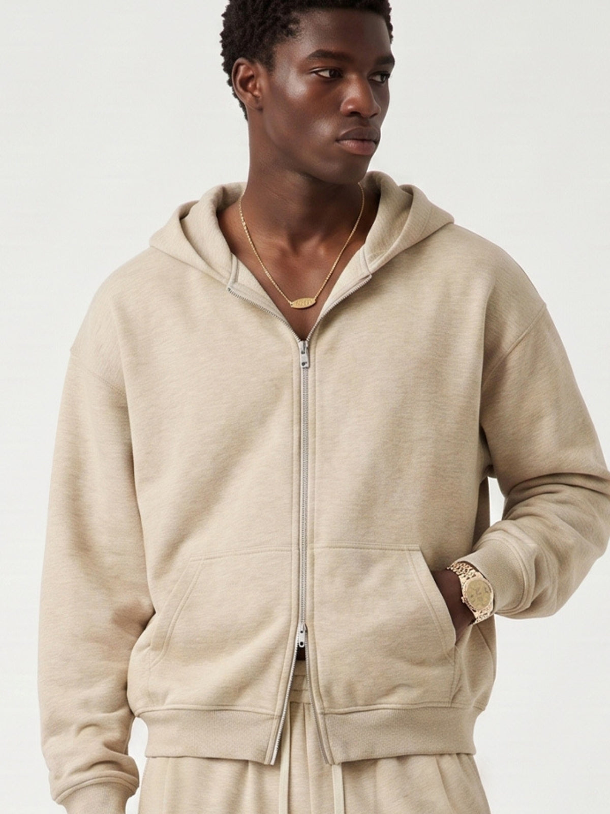 BASICALO - Oversized Cropped Basic Zip Up Hoodie