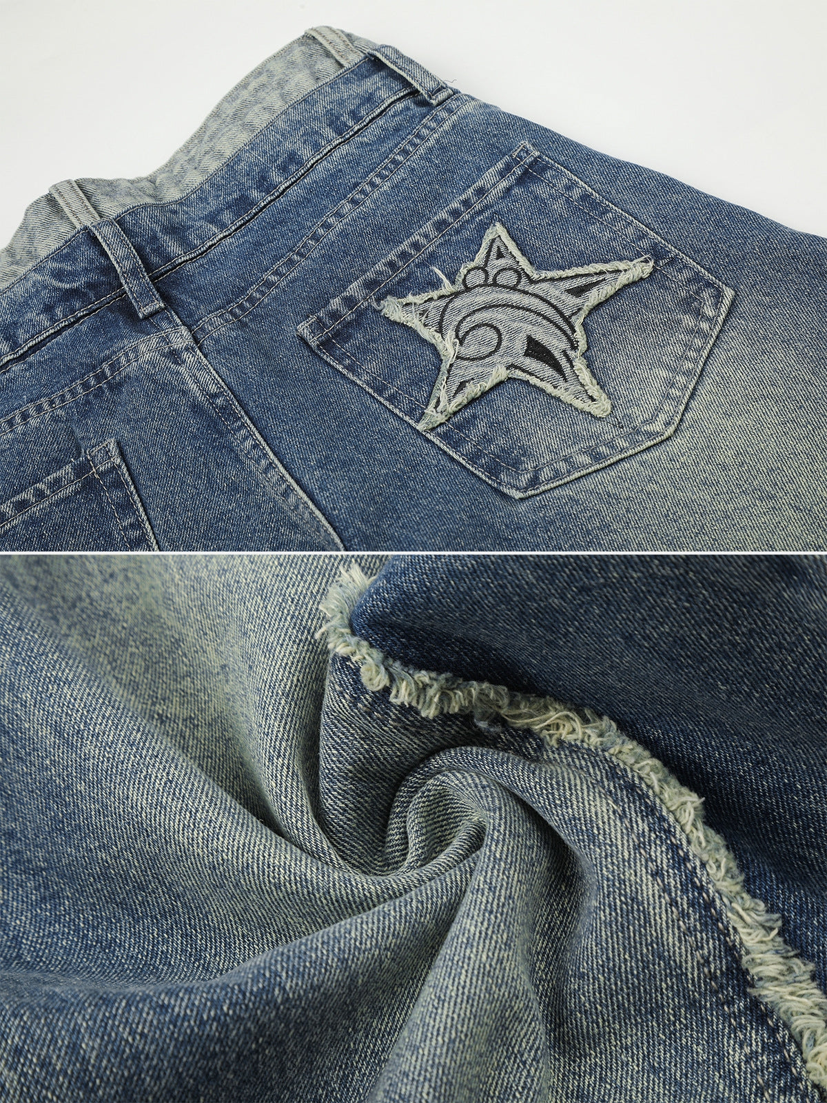 STARBEAT - Distressed Star Patch Baggy Jeans