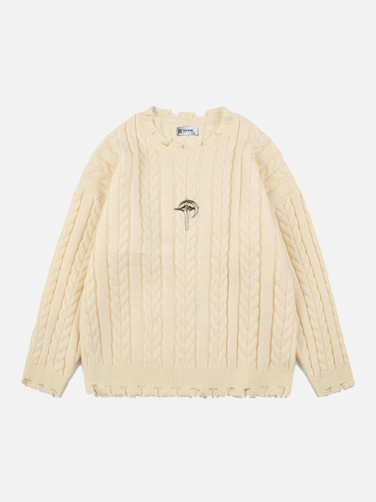 PENIAK - Oversized Embroidered Sweater Beige | Teenwear.eu