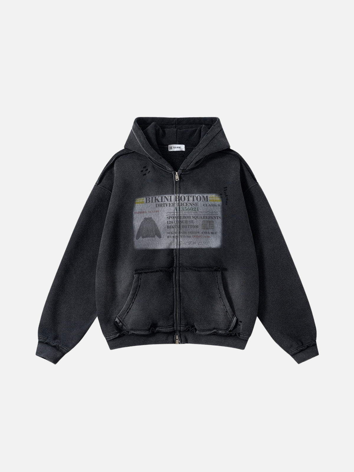 LICENSE - Oversized Print Zip Up Hoodie Black | Teenwear.eu