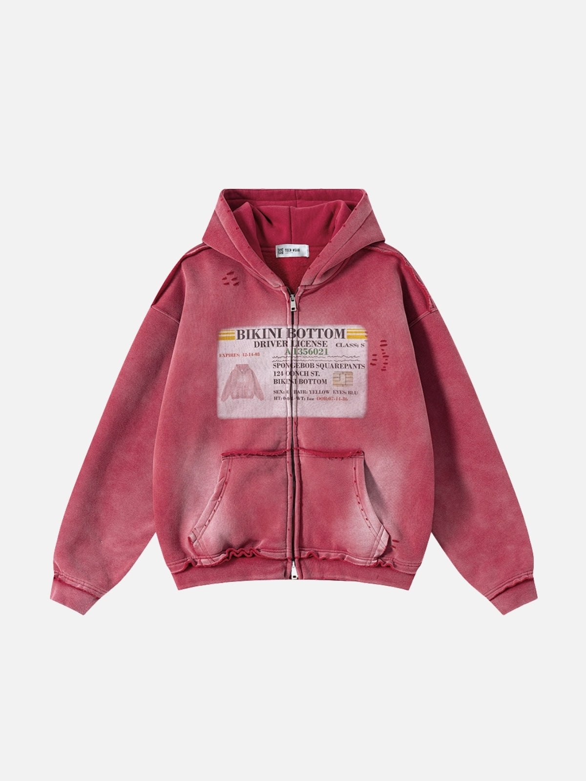 LICENSE - Oversized Print Zip Up Hoodie Red | Teenwear.eu