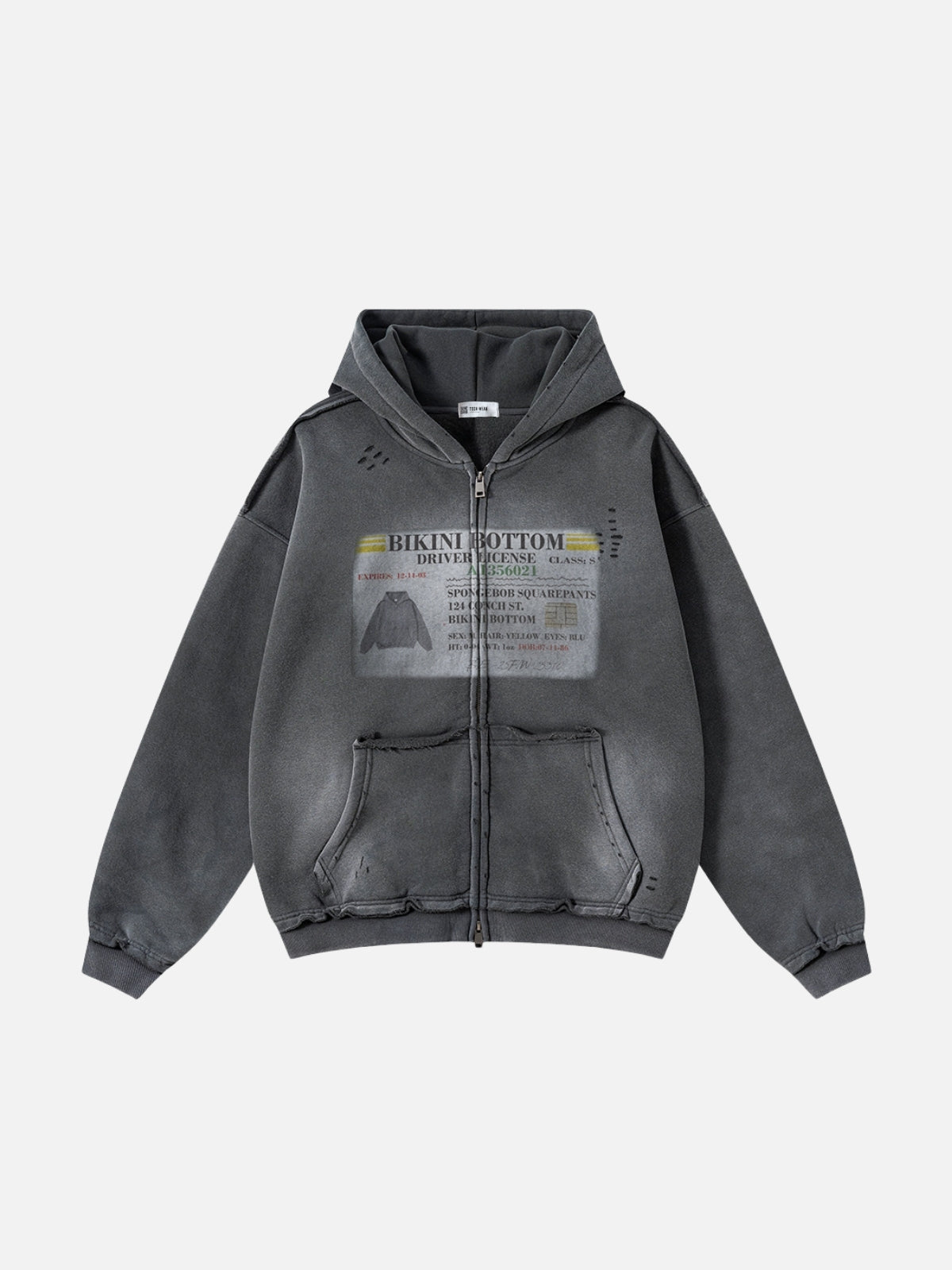 LICENSE - Oversized Print Zip Up Hoodie Grey | Teenwear.eu