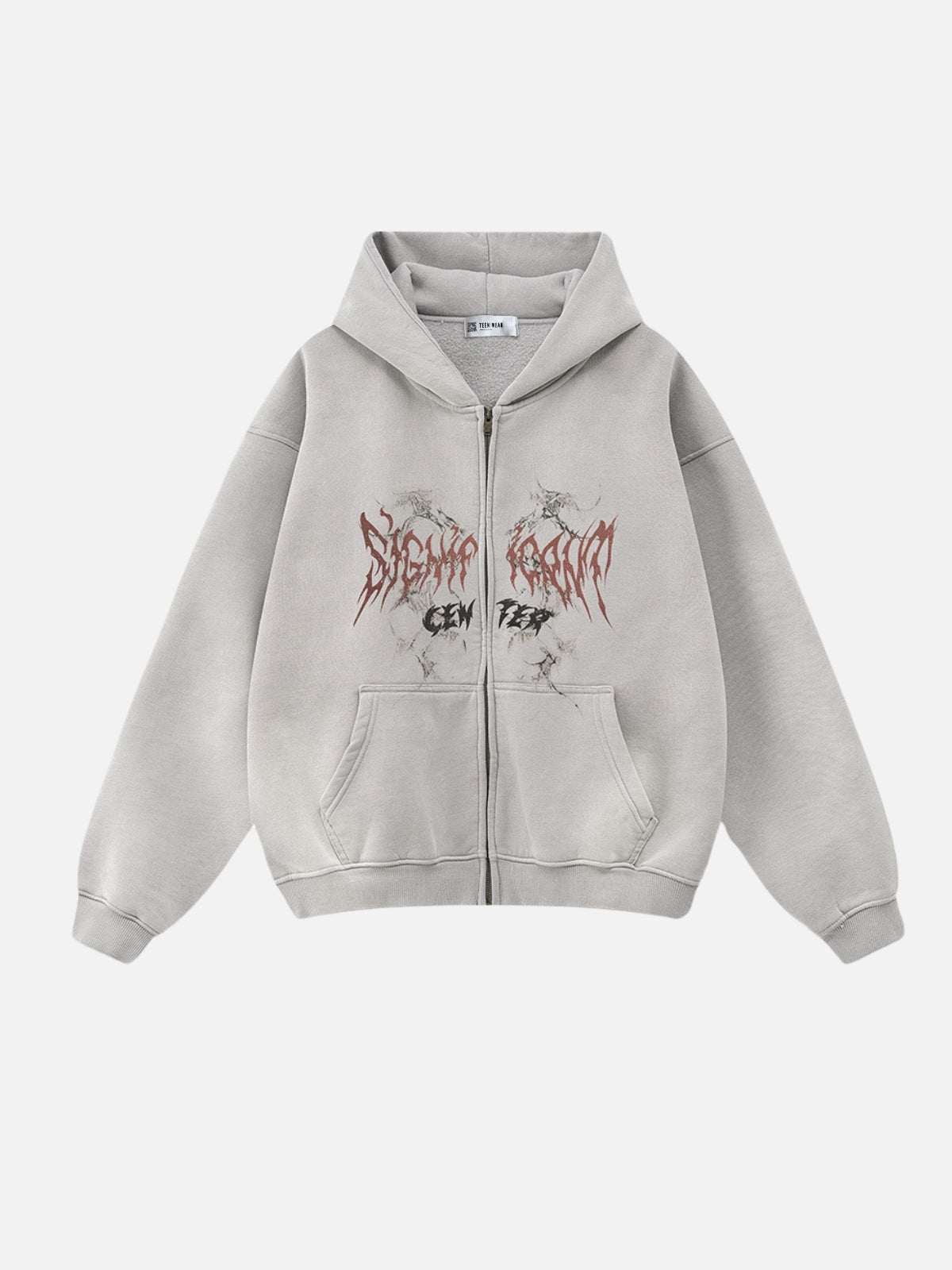 SINGUS - Oversized Print Zip Up Hoodie Grey | Teenwear.eu