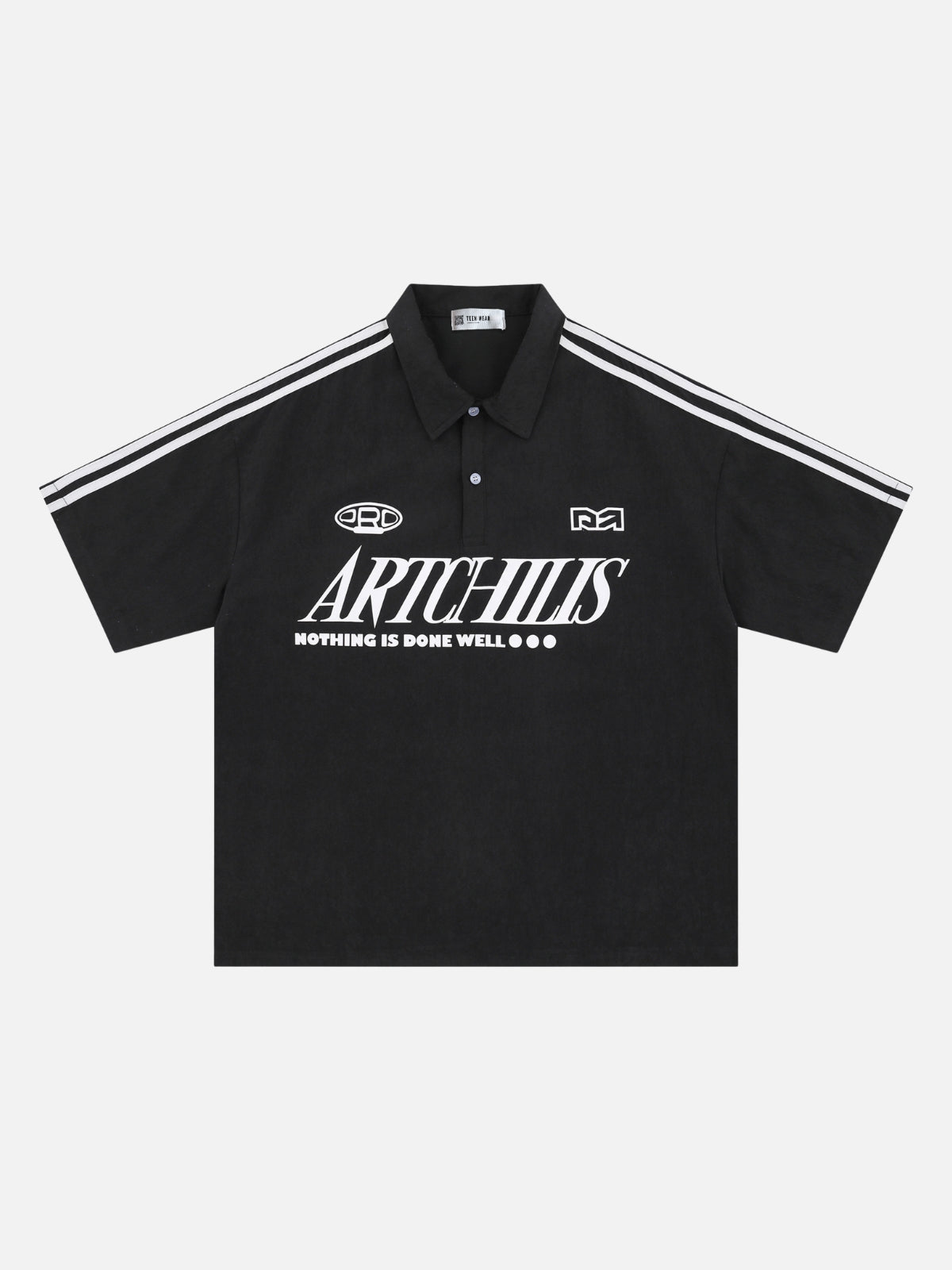 ARTCHILIS - Oversized Print Polo Shirt Black | Teenwear.eu