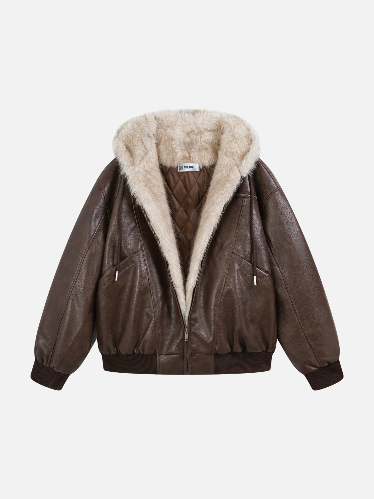LUSTICA - Oversized Basic Faux Leather Jacket Brown | Teenwear.eu