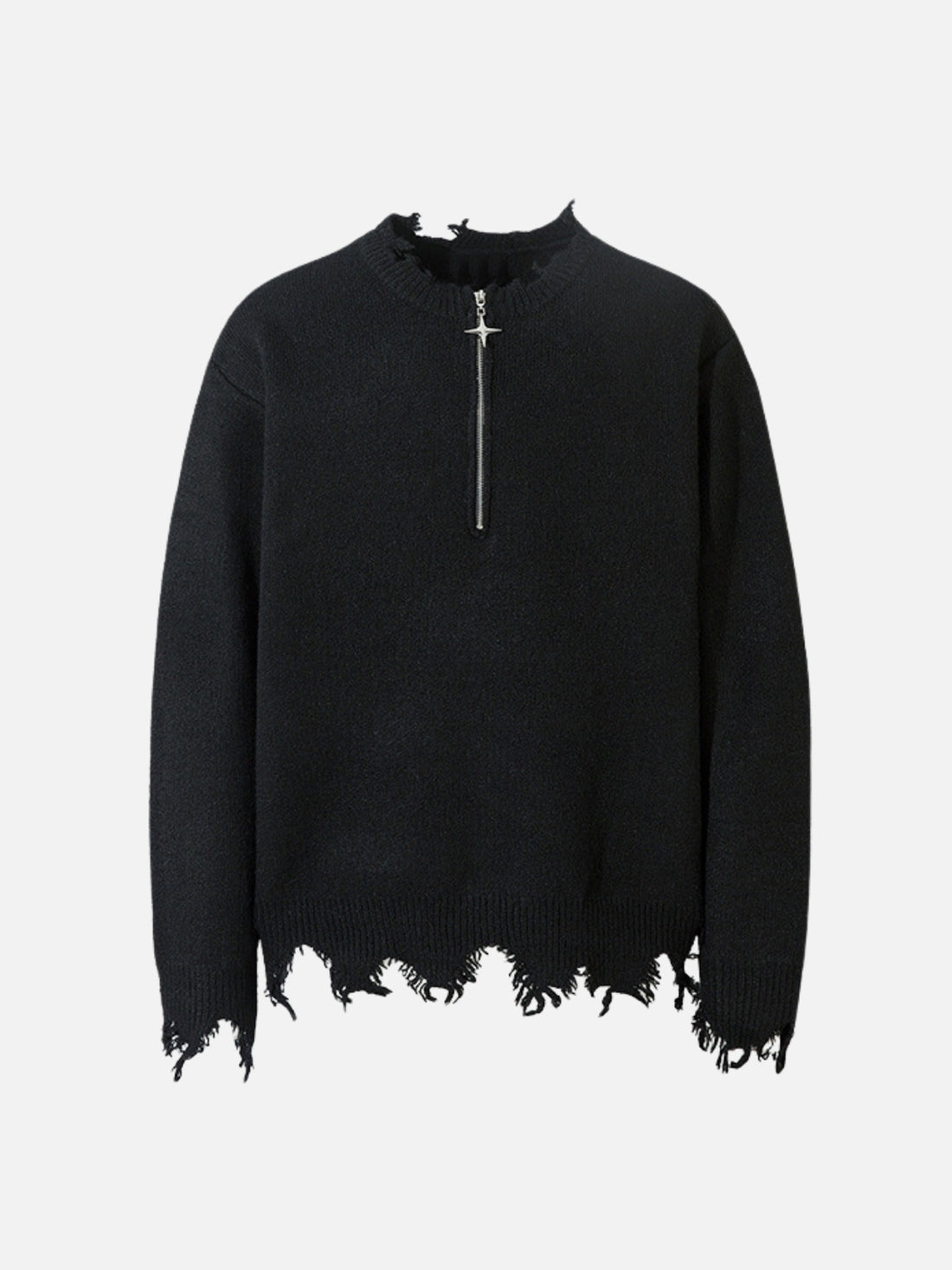 TOORNS - Oversized Basic Ripped Quarter Zip Sweater Black | Teenwear.eu