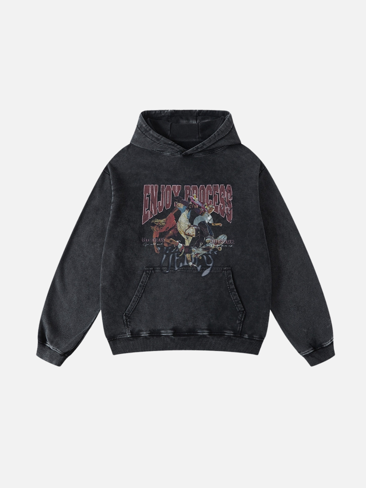 PROCESS - Oversized Graphic Hoodie Washed Black | Teenwear.eu