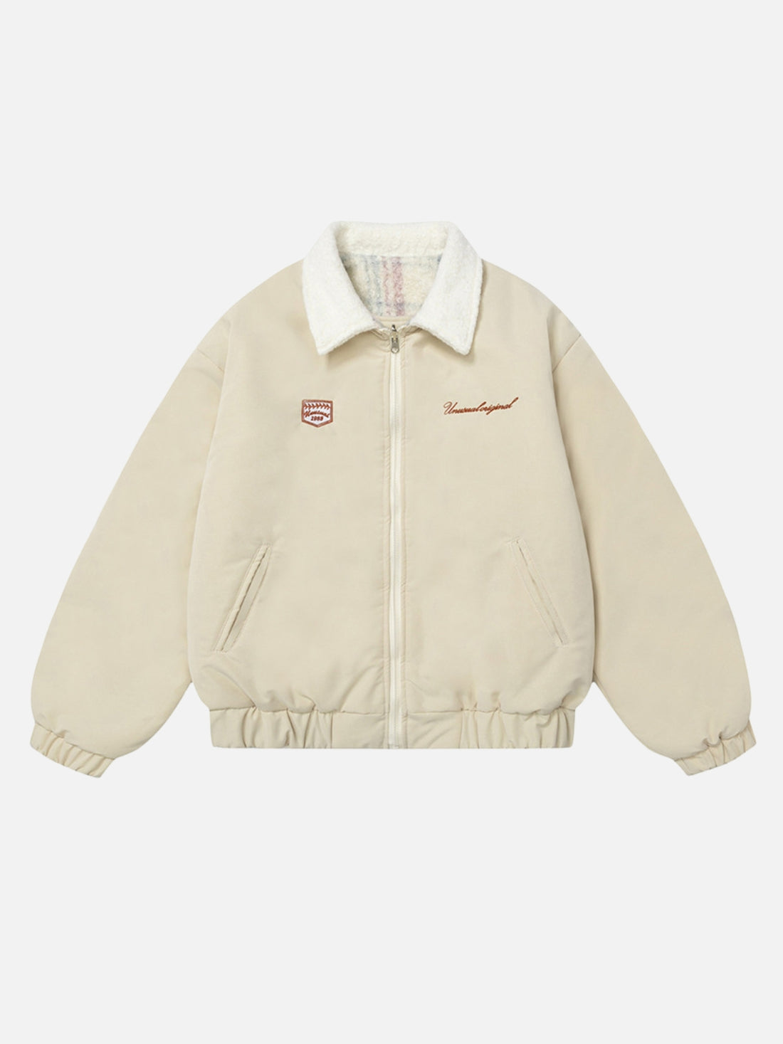 CREAMY - Sherpa Oversized Embroidered Jacket Beige | Teenwear.eu