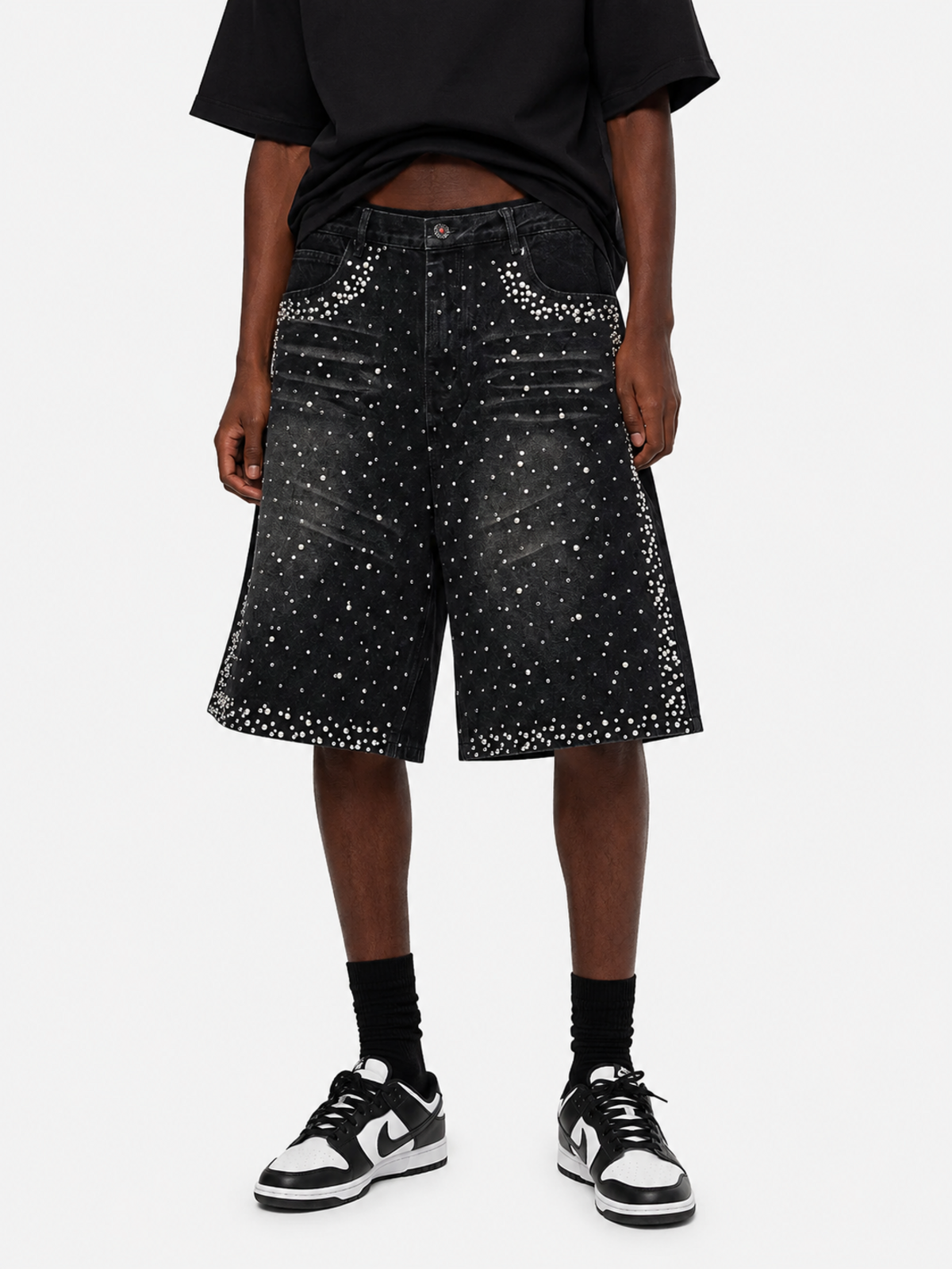 DIAMONDO - Baggy Rhinestone Denim Shorts | Teenwear.eu