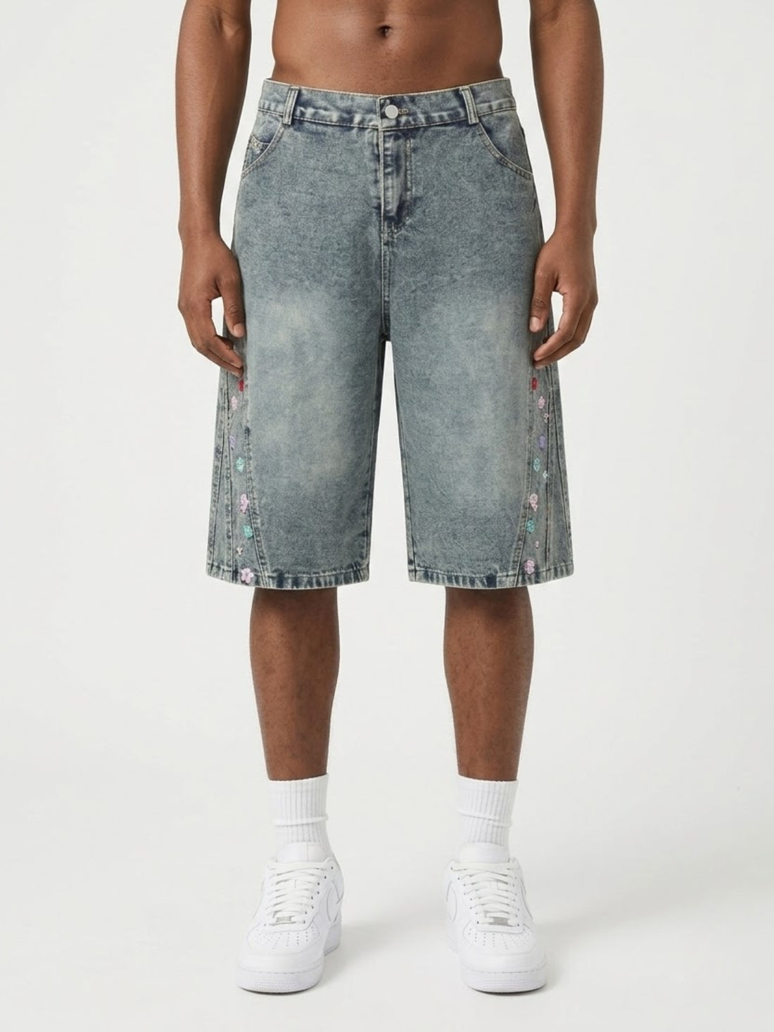 FLOWERY - Baggy Denim Graphic Jorts | Teenwear.eu