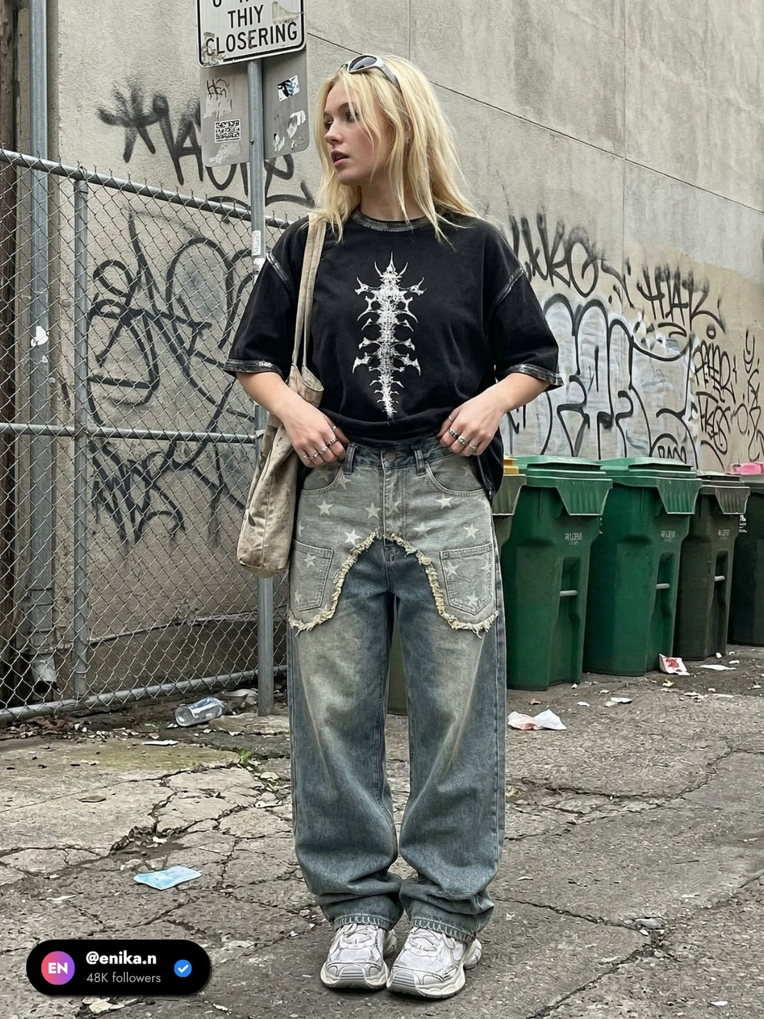 STARGAZING - Baggy Embroidered Graphic Jeans Blue | Teenwear.eu